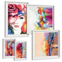 BILDER SET 5er Set - 50x50 cm & 20x30 cm & 40x60 cm Weißer Rahmen - Italienische Flüsse, Hügel, Straße - Weiß, Kunststoff (40/60cm) - TULUP