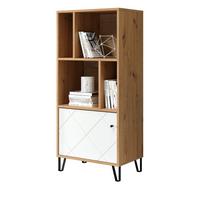 REGALSCHRANK weiß matt, Eiche Artisan 63 x 136 cm, Bücherregal mit Rautenoptik - Eichefarben/Schwarz, Holzwerkstoff/Kunststoff (63/136/40cm) - Top.Furn
