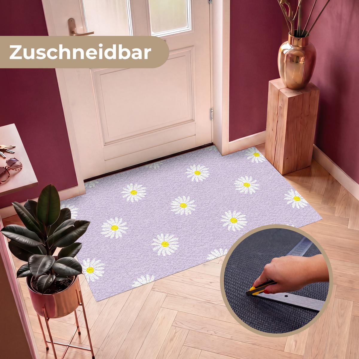FUSSMATTE Gänseblümchen - Pastell - Weiß - Lila - Blumen Sauberlaufmatte 150x90 cm - Flieder, Kunststoff (150/0.4cm) - MuchoWow