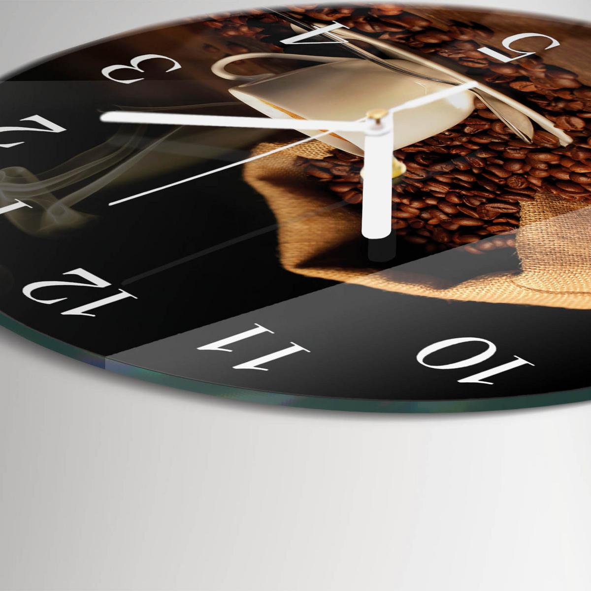 WANDUHR aus Glas Ø30 cm - Kaffeebohnen - Braun, Glas (30/30/0.4cm) - TULUP
