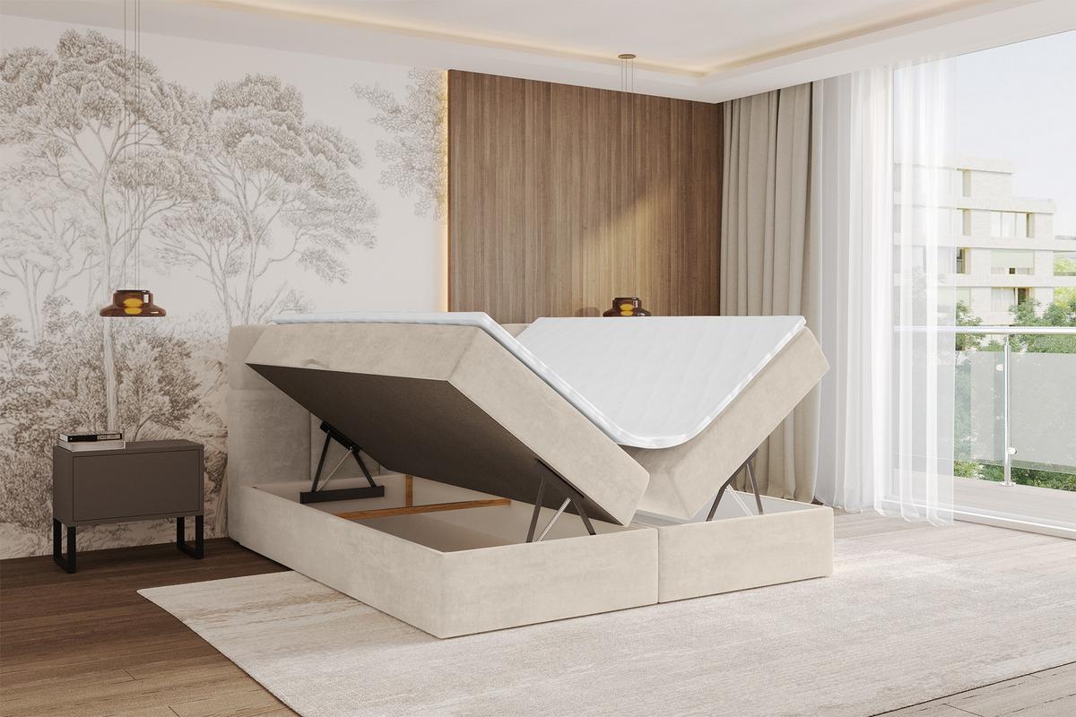 BOXBETT mit Matratze H3 - FAMA - 160x200 cm Beige Monolith - Sahara, Holzwerkstoff (160/200cm) - ALTDECOR