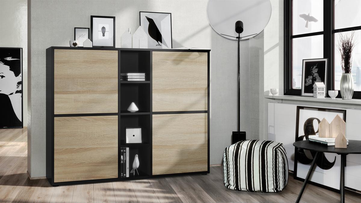 HIGHBOARD Cuba Türen in Eiche sägerau - Eiche San Remo, Holzwerkstoff (130.5/105.5/35.5cm) - Vladon