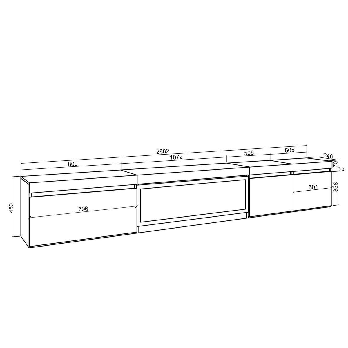 LOWBOARD, mit Elektrokamin XXL, Hängend, Eiche, 288/35/45cm - Eichefarben/Beige, Holzwerkstoff (288/45/35cm) - Skraut Home