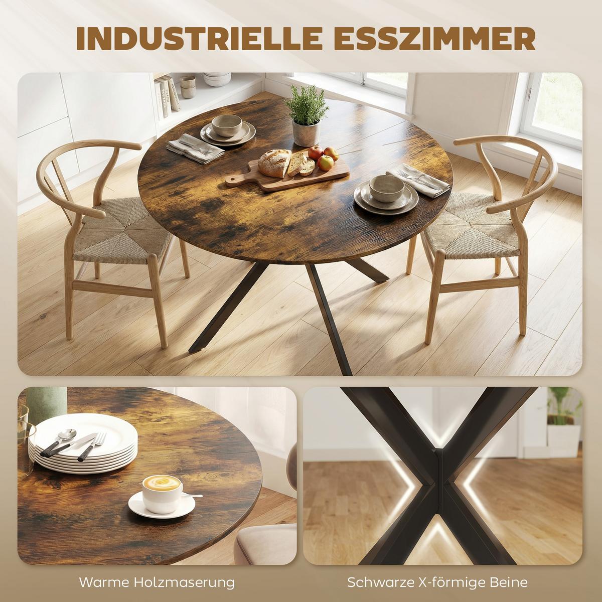 ESSTISCH rund Braun 120/120/75 cm - Braun, Metall (120/120/75cm) - HOMCOM