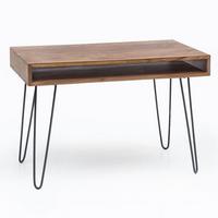 SCHREIBTISCH – Massivholz, Industrial Retro, große Platte, Haarnadelbeine - Schwarz/Braun, Holz/Metall (60/110/76cm) - KADIMA DESIGN