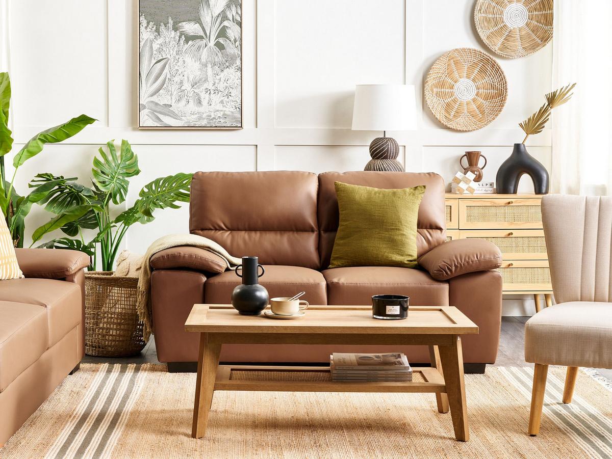 2-SITZER-SOFA Kunstleder Braun Vogar - Goldfarben, Kunststoff/Textil (156/90/74cm) - Beliani