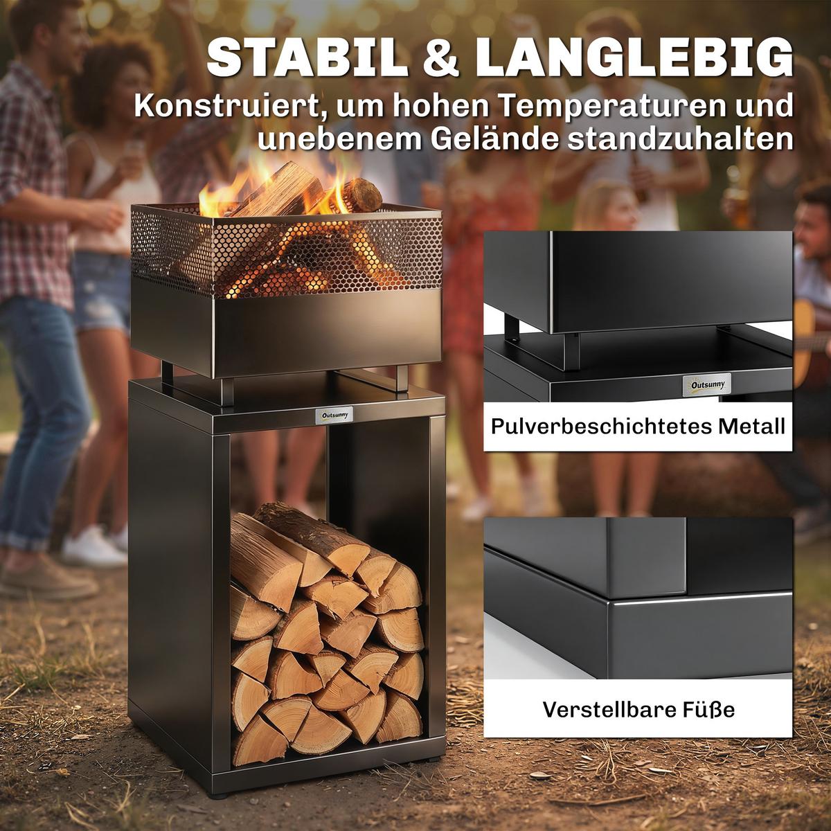 FEUERSCHALE Metall Schwarz - Schwarz, Metall (39/87/39cm) - Outsunny