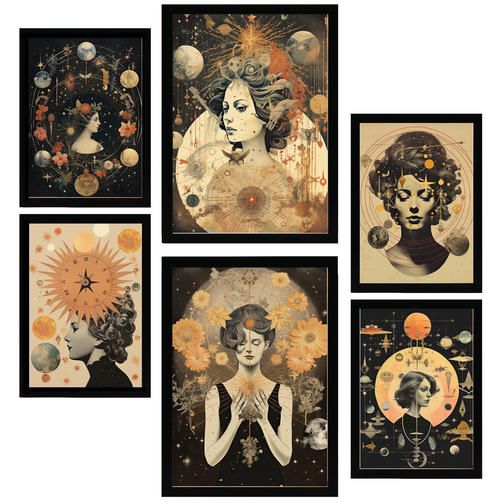POSTER Set Mit 6 Femininen & Mystischen Esoterischen A3 & A4 Schwarzer Rahmen - Schwarz, Papier (29/3cm) - Nacnic