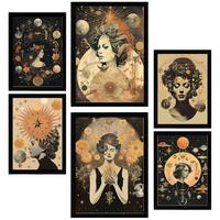 POSTER Set Mit 6 Femininen & Mystischen Esoterischen A3 & A4 Schwarzer Rahmen - Schwarz, Papier (29/3cm) - Nacnic