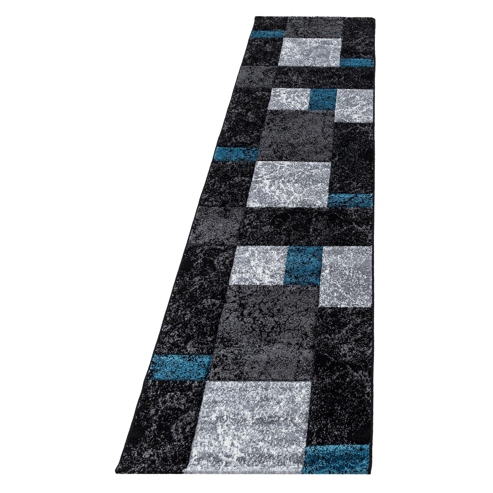 KURZFLORTEPPICH LATEMAR, kariert, Türkis, 80 x 300 cm - Blau, Textil (80/300cm) - KADIMA DESIGN