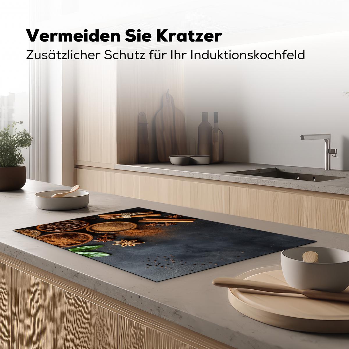 HERDABDECKPLATTE Zimt - Beton - Kaffee - Zimtstangen - Gewürze Abdeckung Ceranfeld 81.2x52 cm - Mokka, Kunststoff (81.2/52/0.2cm) - MuchoWow