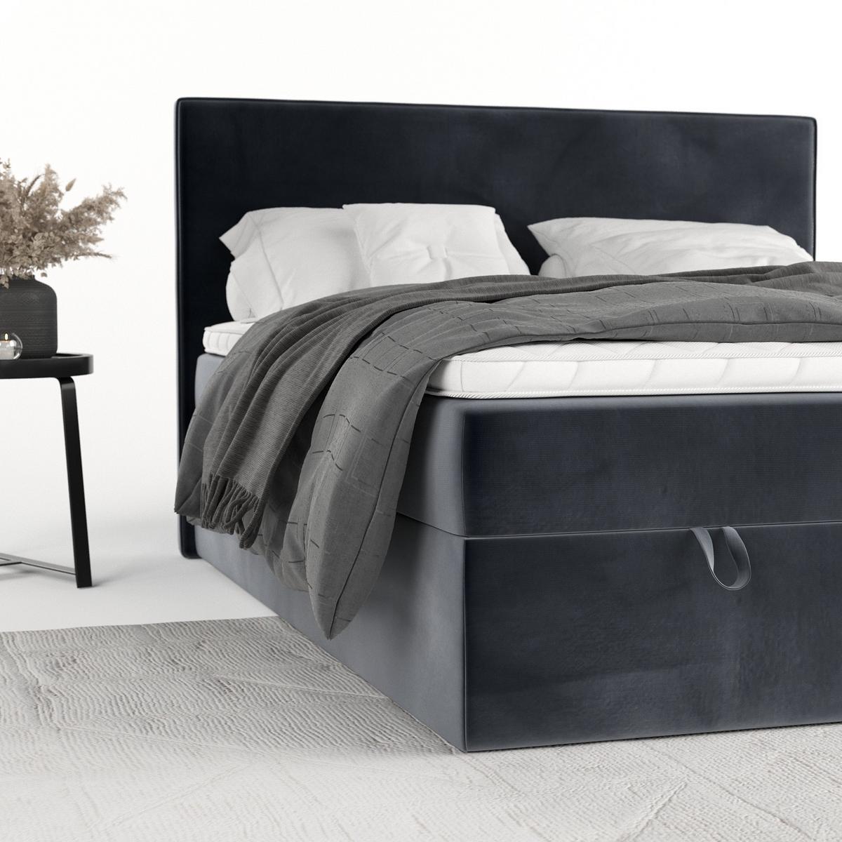 BOXBETT Velma 200/200 cm Dunkelgrau im Kronos Stoff - Dunkelgrau/Schwarz, Holz/Holzwerkstoff (200/200cm) - AltaBeds