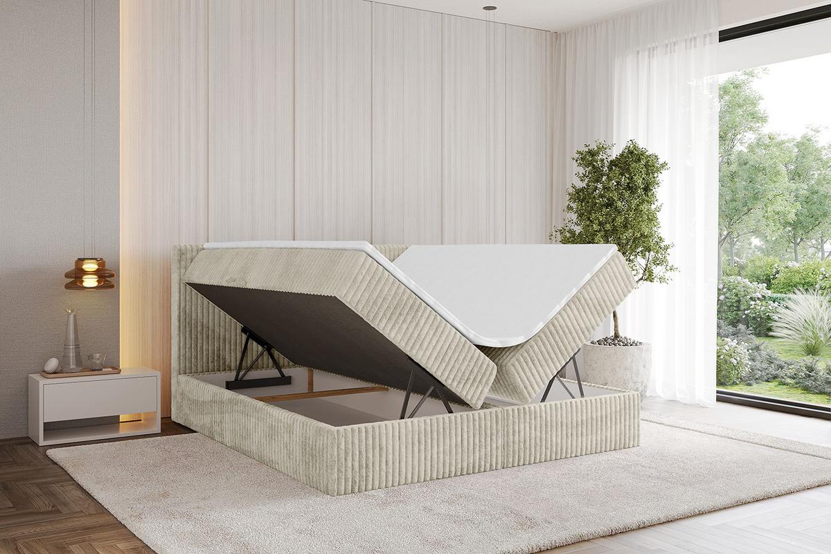 BOXBETT mit Matratze H4 und Lattenrost - TOLO - 200x200 Cord - Creme - Champagner, Holzwerkstoff/Kunststoff (200/200cm) - ALTDECOR