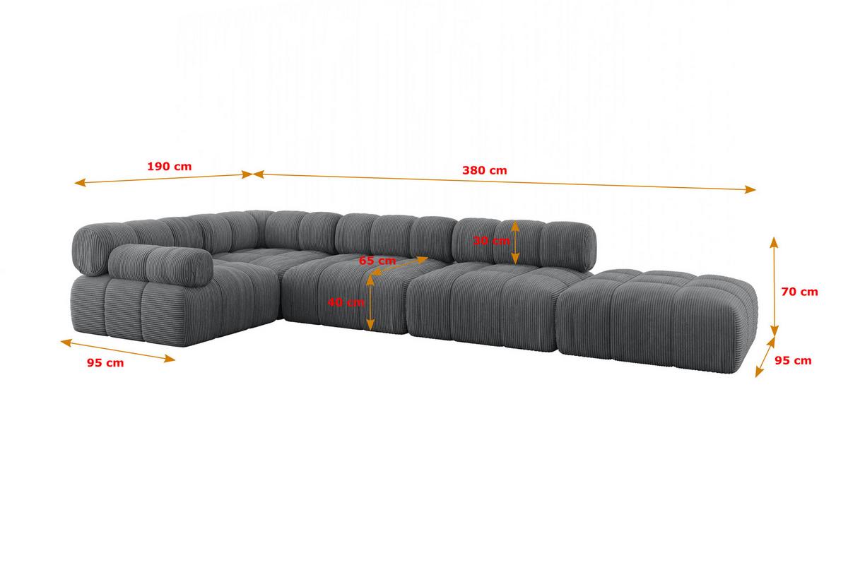 ECKSOFA modulares Sofa Felto-L2 - 380x190x70 cm Dunkelgrau Cord - Dunkelgrau, Holzwerkstoff/Textil (380/190cm) - ALTDECOR