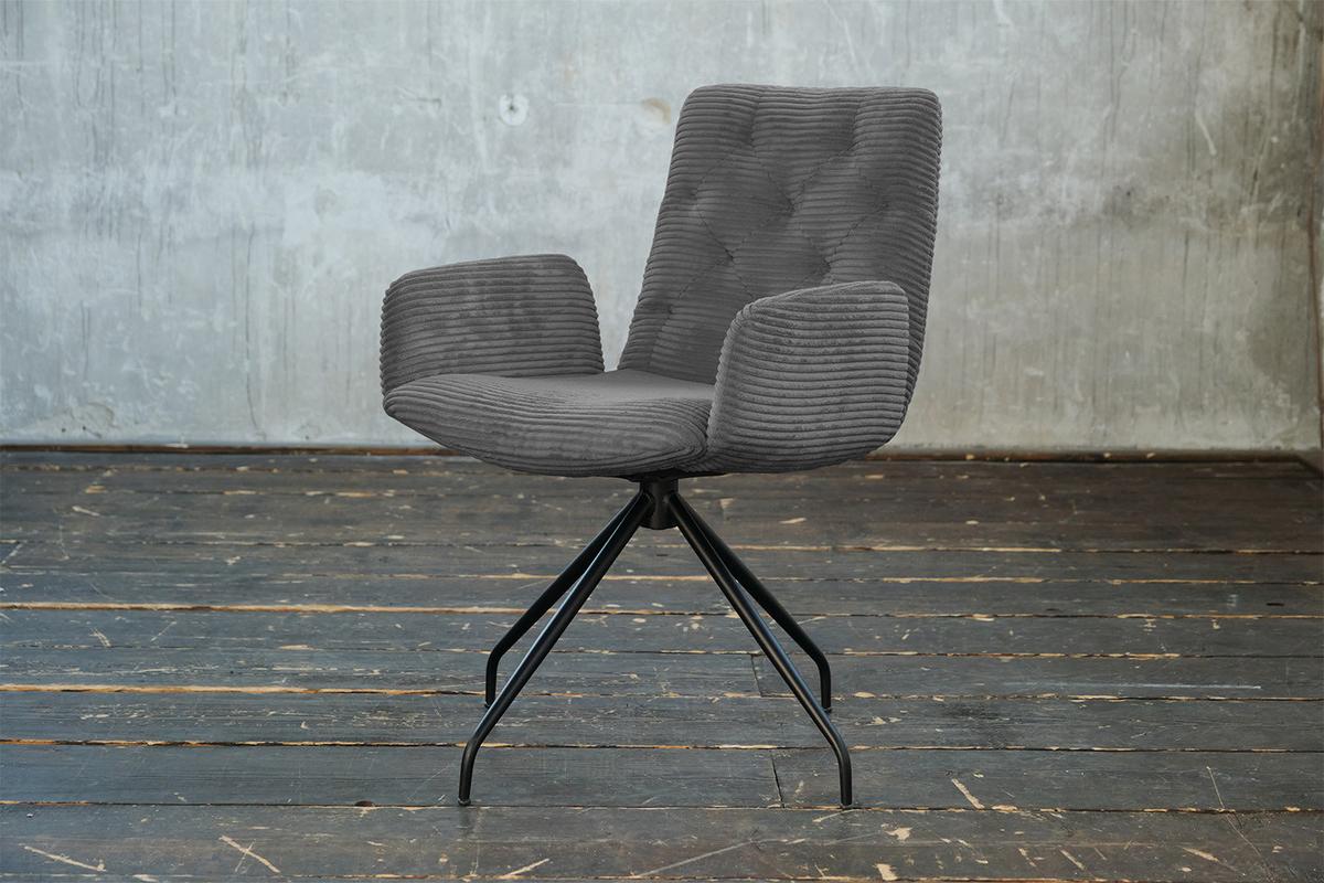 DREHSTUHL NEW CHARME Grau Cord (1er-Set) - Dunkelgrau/Grau, Textil (59/87/66cm) - KAWOLA