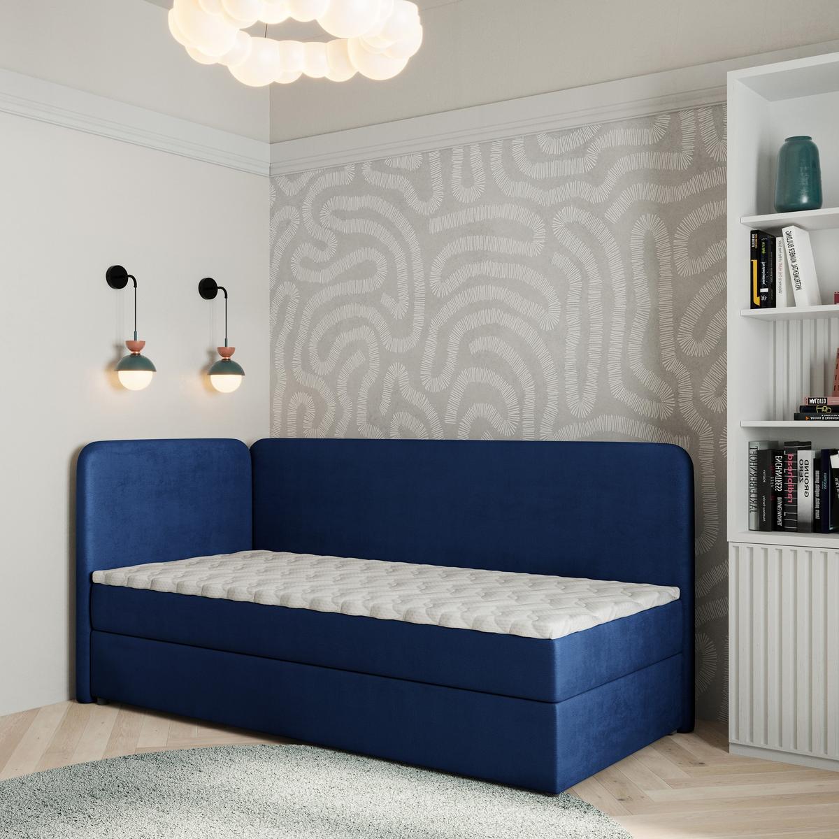 BOXBETT GINA 90x200 cm mit Matratze und Topper, H2+H3 - Blau - Blau, Holz (90/200cm) - MASSENO