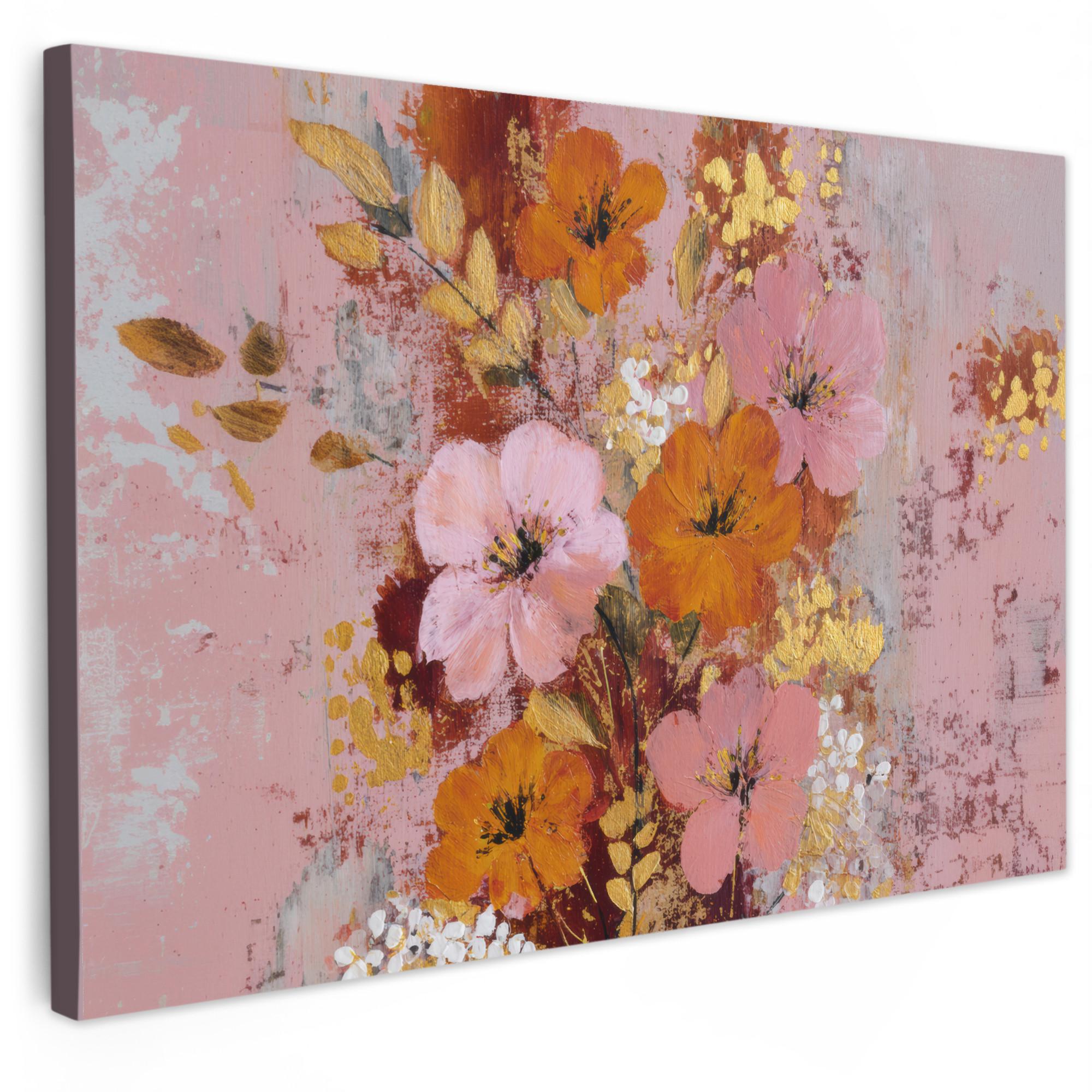 LEINWANDBILD Malerei - Blumen - Rustikal - Rosa Wohnzimmer Groß 120x80 cm - Altrosa, Textil (120/80cm) - MuchoWow