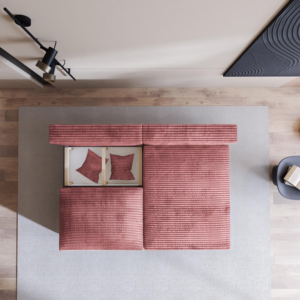 ECKSOFA FIORO Rosa Kordstoff mit Schlaffunktion - Rosa, Holz (204/148cm) - MASSENO