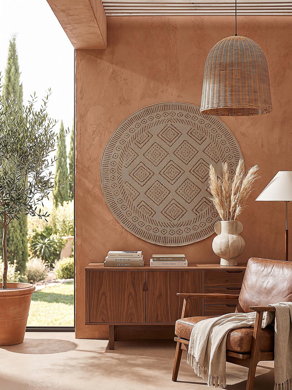 TEPPICH Flachgewebe, Outdoor, Fußbodenheizung-geeignet, mit Rautenmuster, VIGOLENO in Beige-Braun, Ø 160 cm - Beige, Textil (160/160cm) - KADIMA DESIGN