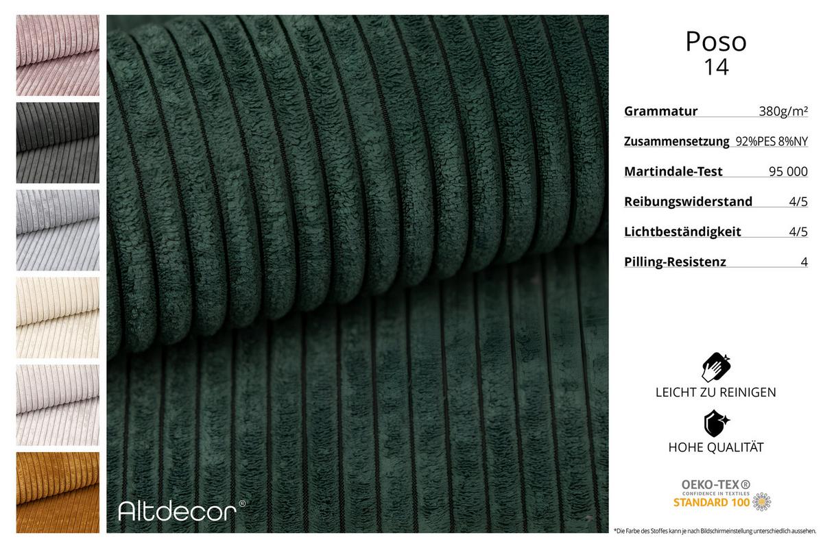 ECKSOFA mit Schlaffunktion und Bettkasten KLEEA-L - 247x143x83 cm Grün Cord - Schwarz/Grün, Holzwerkstoff/Kunststoff (247/143cm) - ALTDECOR