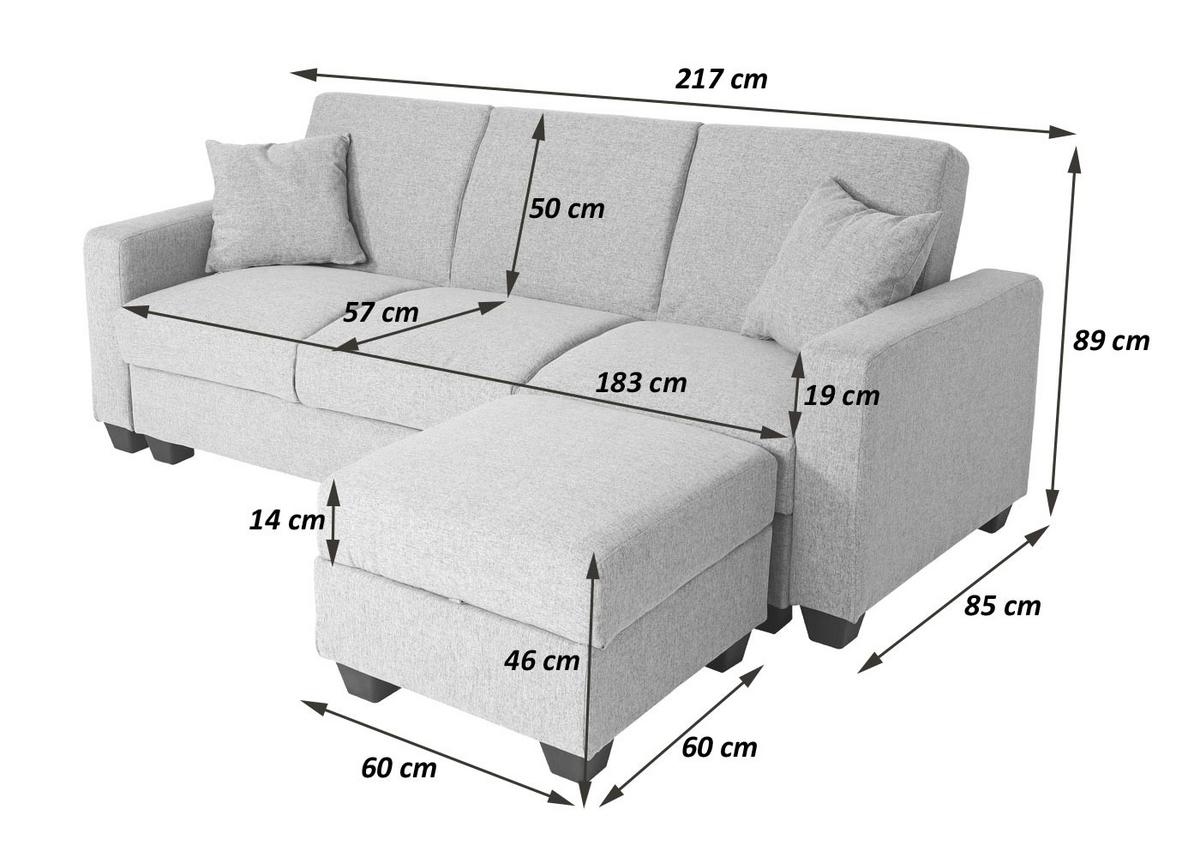 SOFA MIT OTTOMANE Hellgrau - Hellgrau, Textil (217/145cm) - MCW