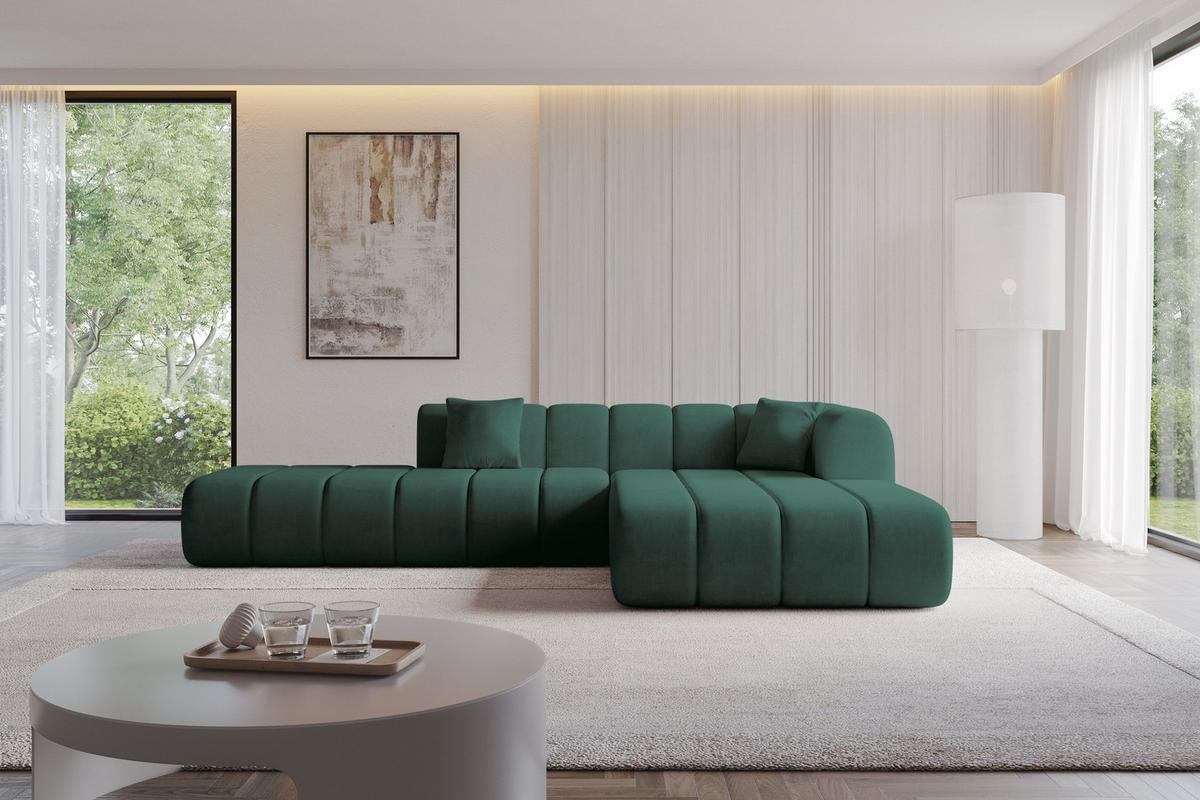 ECKSOFA Ottomane Rechts BILA-L 289x176x71 Grün Samt - Jadegrün/Schwarz, Holzwerkstoff/Kunststoff (289/176cm) - ALTDECOR