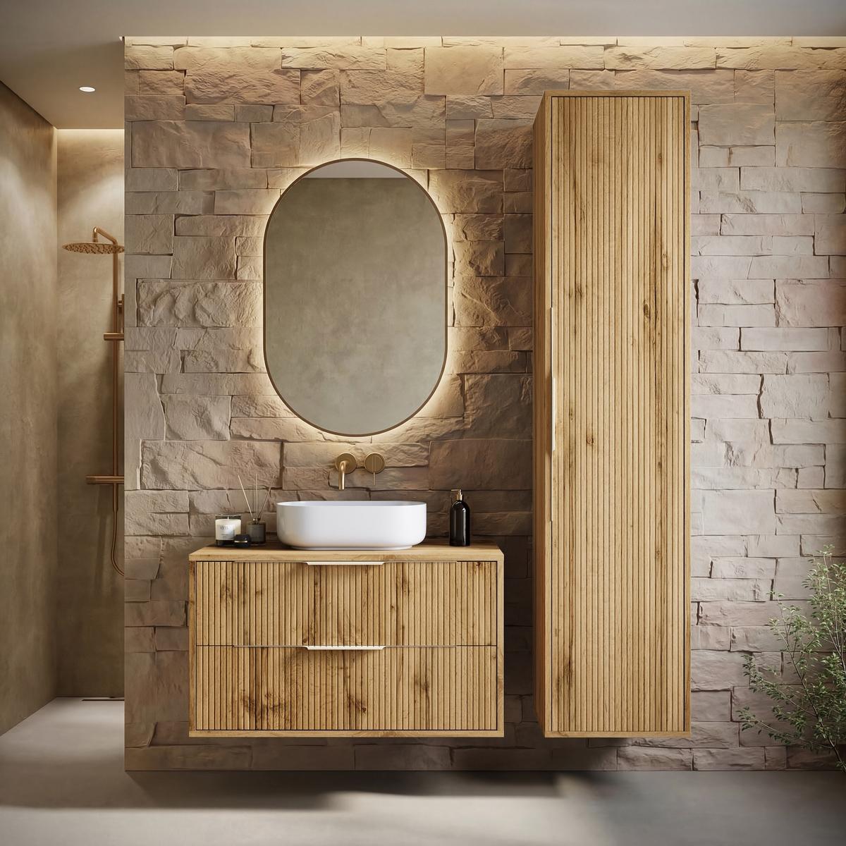 BADMÖBEL-SET Rimini 2 Teile Eiche - 80 x 46 x 46 cm - Eichefarben, Holz (80/46/46cm) - Badplaats