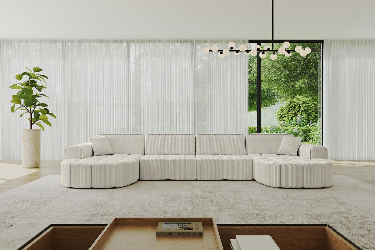 WOHNLANDSCHAFT LIVO-U2 - 400x173x79,5 cm Creme - Hellgrau/Creme, Holzwerkstoff/Textil (400/79/173cm) - ALTDECOR