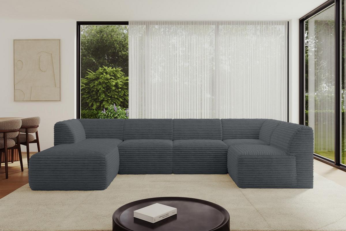 WOHNLANDSCHAFT Ottomane Links MOVO-L 345x180x78 cm Dunkelgrau Cord - Alufarben, Holzwerkstoff/Kunststoff (345/78/180cm) - ALTDECOR