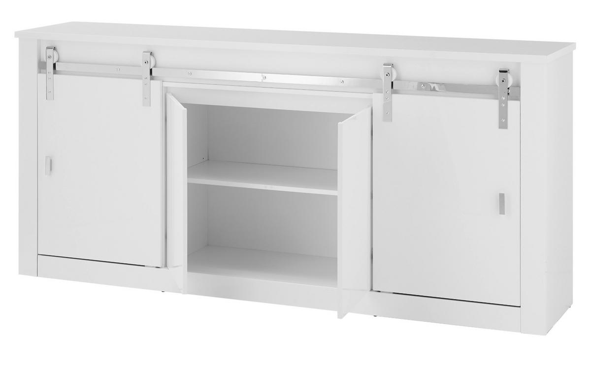 SIDEBOARD weiß Hochglanz 201 x 92 cm, Kommode mit Soft-Close - Chromfarben/Weiß Hochglanz, Holzwerkstoff/Kunststoff (201/92/43cm) - Furn.Design