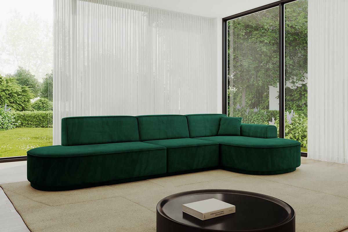 ECKSOFA Ottomane Rechts MARI-L2-v3 - 328x171x83 cm Grün Velours - Schwarz/Grün, Holzwerkstoff/Kunststoff (171/328cm) - ALTDECOR