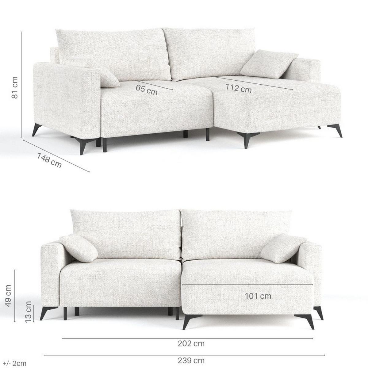 ECKSOFA NUVIO mit Schlaffunktion Hellbeige im Neve Stoff - Sandfarben/Schwarz, Holz/Holzwerkstoff (239/148cm) - AltaBeds