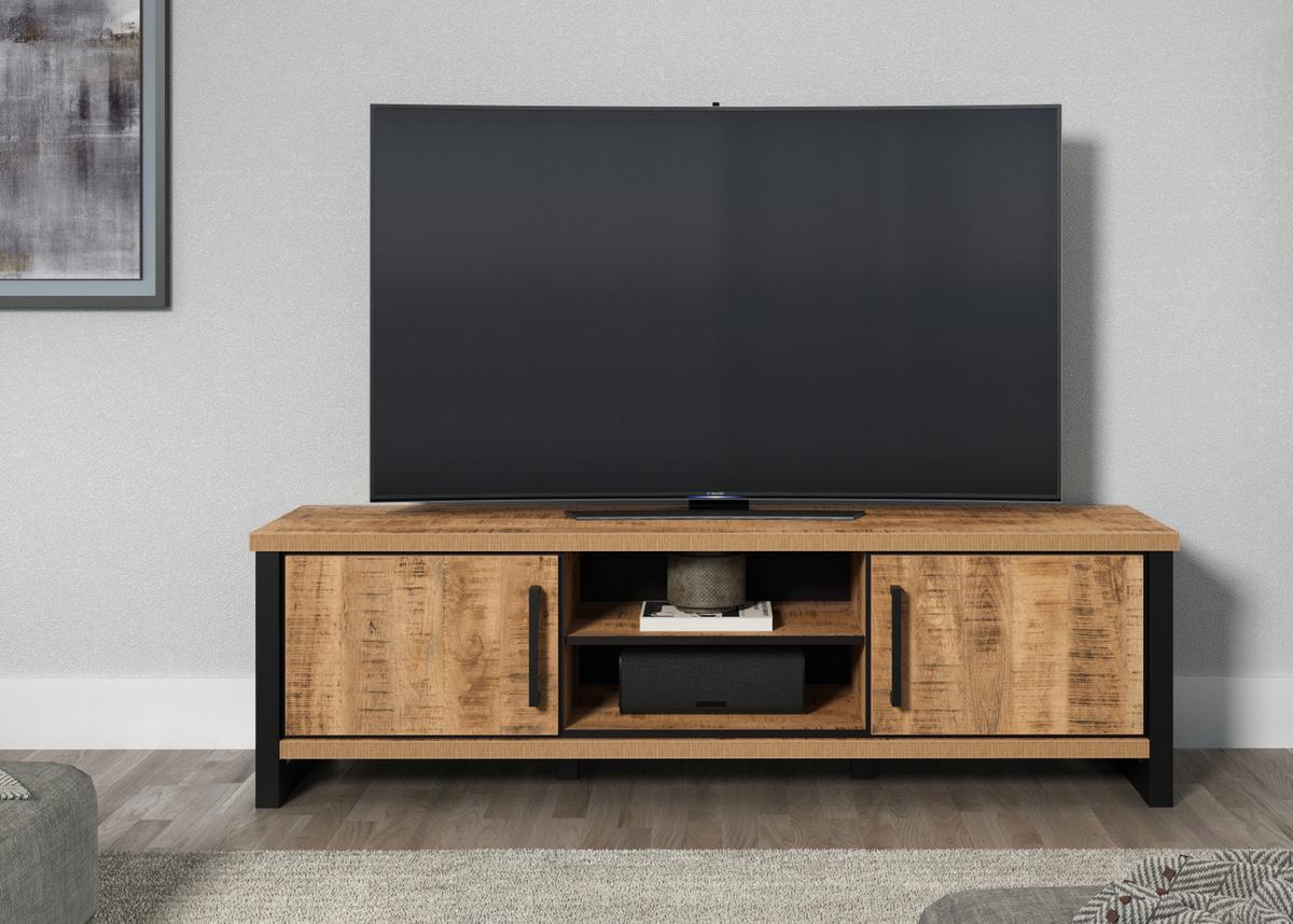 TV-LOWBOARD Mango, schwarz 166 cm, TV Unterteil mit viel Stauraum - Schwarz/Naturfarben, Holzwerkstoff/Kunststoff (166/50/45cm) - Top.Furn