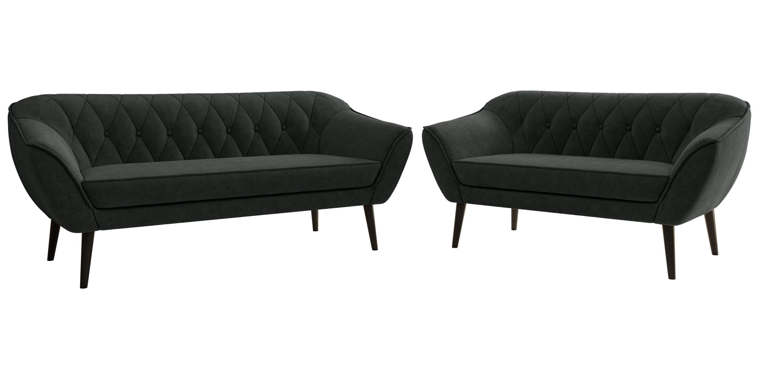SITZGARNITUR PIRS 3+2 - Dunkelgrau Strukture - Schwarze Beine - Dunkelgrau/Graphitfarben, Holzwerkstoff/Textil (180/75/74cm) - MKS