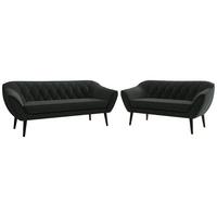 SITZGARNITUR PIRS 3+2 - Dunkelgrau Strukture - Schwarze Beine - Dunkelgrau/Graphitfarben, Holzwerkstoff/Textil (180/75/74cm) - MKS
