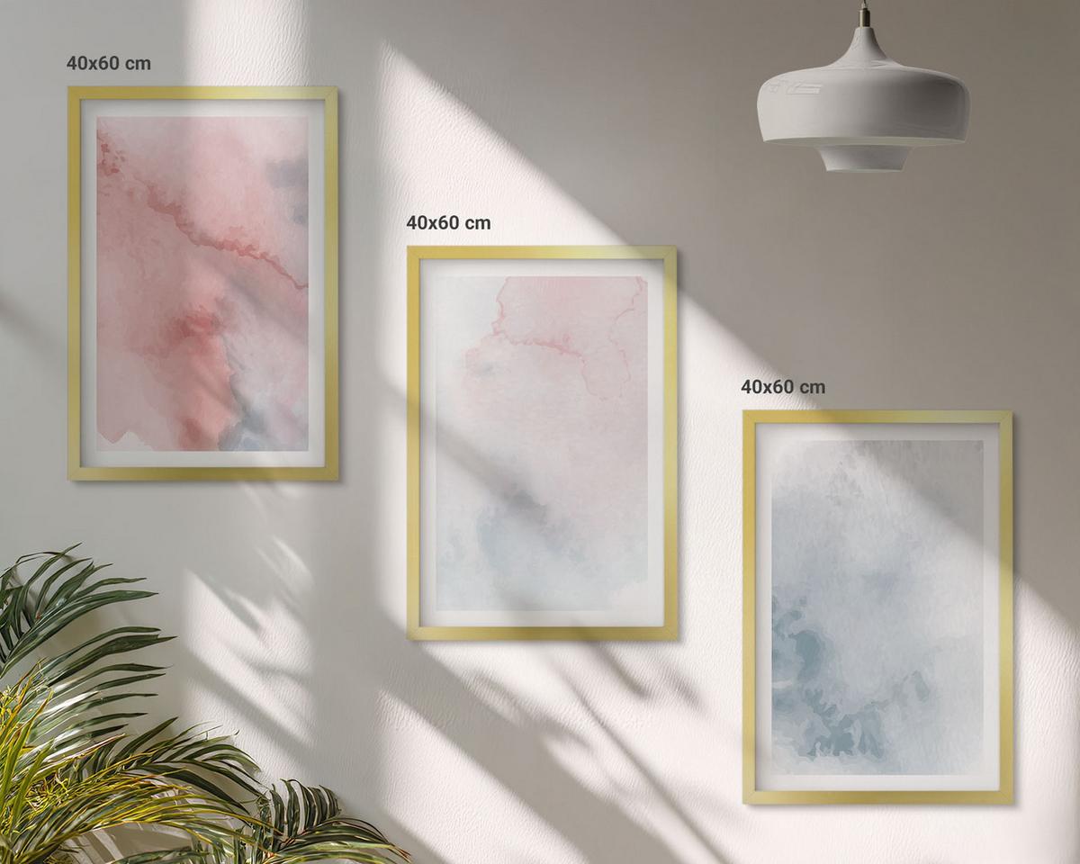 BILDER SET 3er Set - 40x60 cm Goldrahmen - Pastellfarben auf Leinwand - Goldfarben, Kunststoff (40/60cm) - TULUP