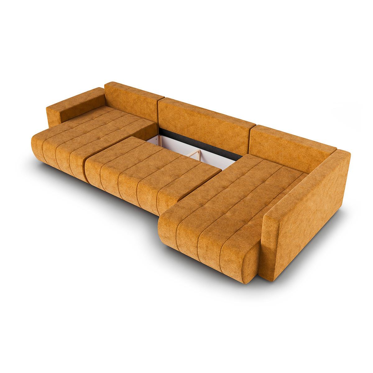 PANORAMASOFA Sergio 5 Sitzplätze Senf - Gelb, Holz (392/82/185cm) - Petits-meubles