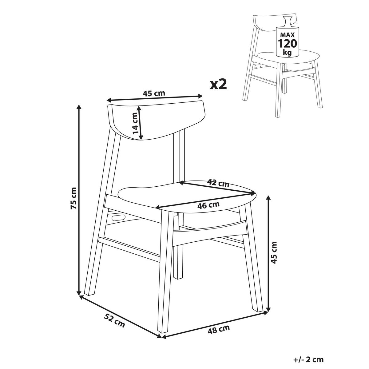 ESSZIMMERSTUHL 2er-Set Holz Hellbraun/Grau Smiley - Hellgrau, Holz (48/75/52cm) - Beliani