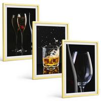 BILDER SET 3er Set - 40x60 cm Goldrahmen - Weingläser und Whiskygläser auf schwarzem Hintergrund - Goldfarben, Kunststoff (40/60cm) - TULUP