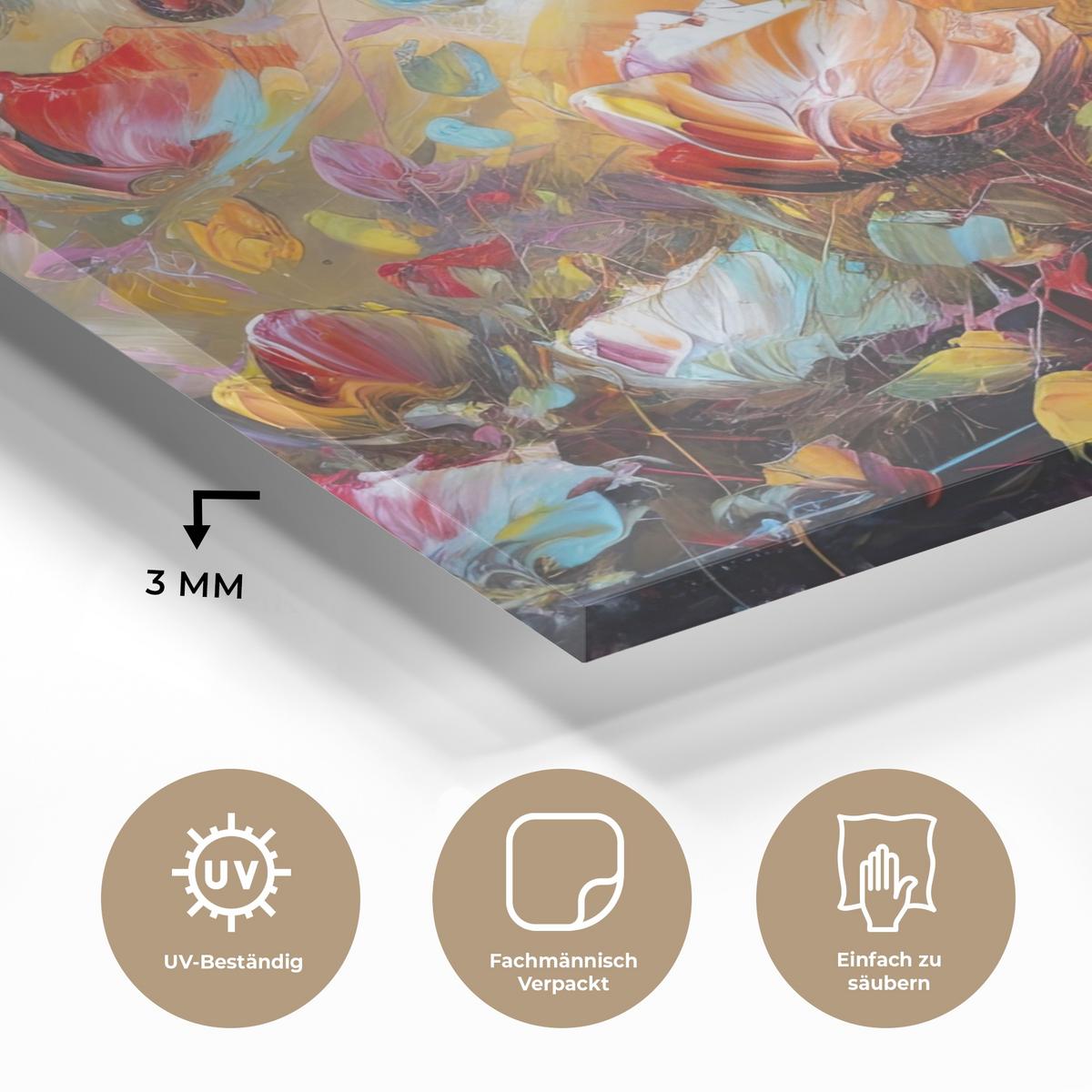ACRYLGLASBILD Blumen - Kunst - Natur - Ölgemälde 50x50 cm - Multicolor, Glas (50/50cm) - MuchoWow