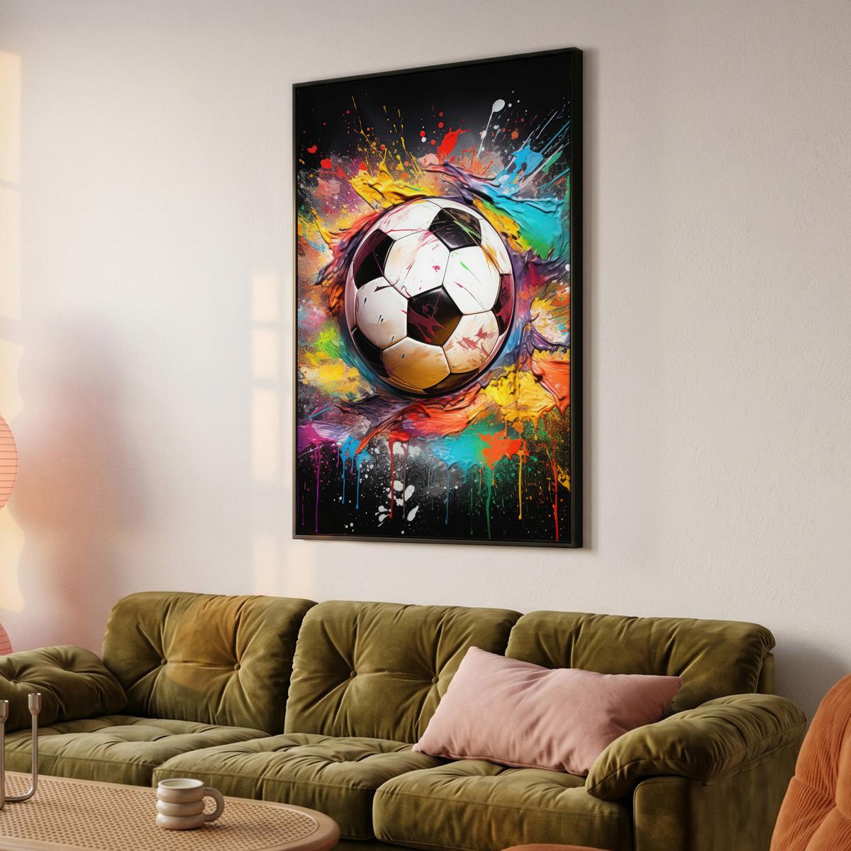 LEINWAND Bilder mit Rahmen - Fußball - Farbe - Farben - Schwarz - Weiß - 100x150 - Weiß, Textil (100/150cm) - MuchoWow