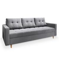 BETTSOFA MILO Hellgrau Plüsch-Stoff mit Schlaffunktion - Hellgrau, Textil (220/93/87cm) - MASSENO