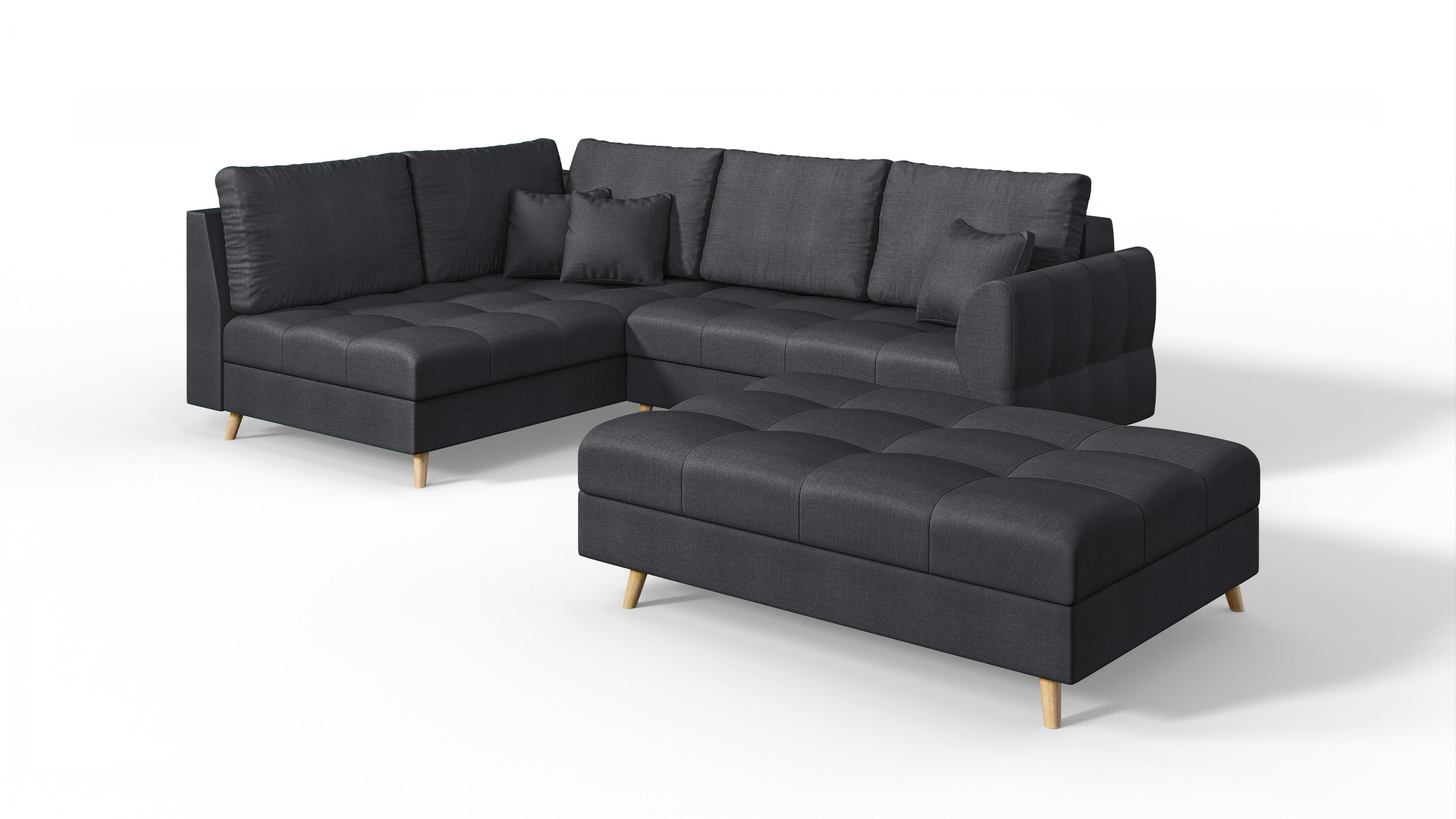 ECKSOFA MIT HOCKER Lorine Mikrofaser Anthrazit - Hellbraun/Anthrazit, Buchenholz/Textil (231/161cm) - S-Style Möbel