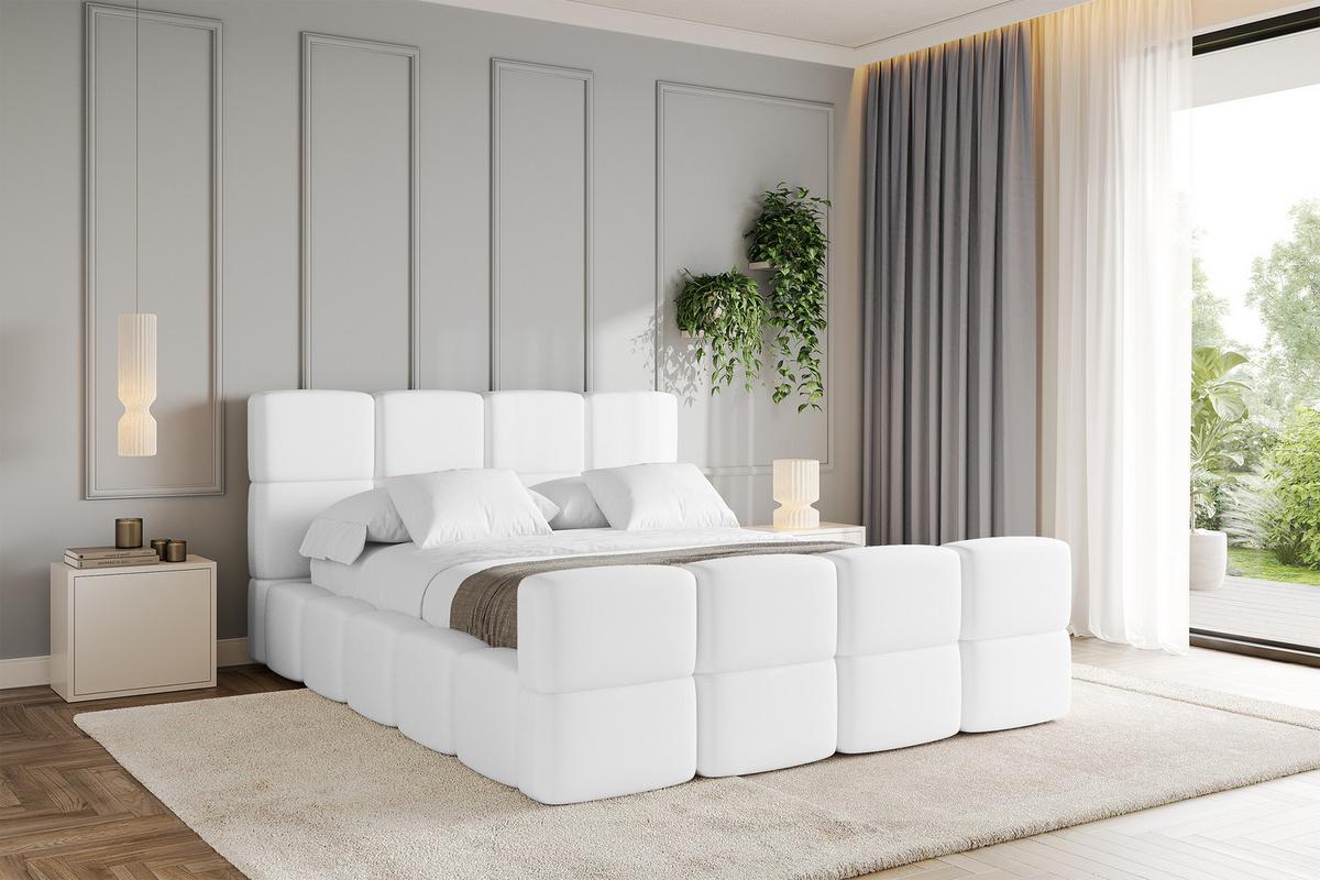 POLSTERBETT mit Bettkasten und Lattenrost, Bett mit Kopfteil, Boxbett ohne Matratze, Doppelbett mit Stauraum - NATA-Z 200x200 Weiß - Weiß, Holzwerkstoff/Textil (200/200cm) - ALTDECOR
