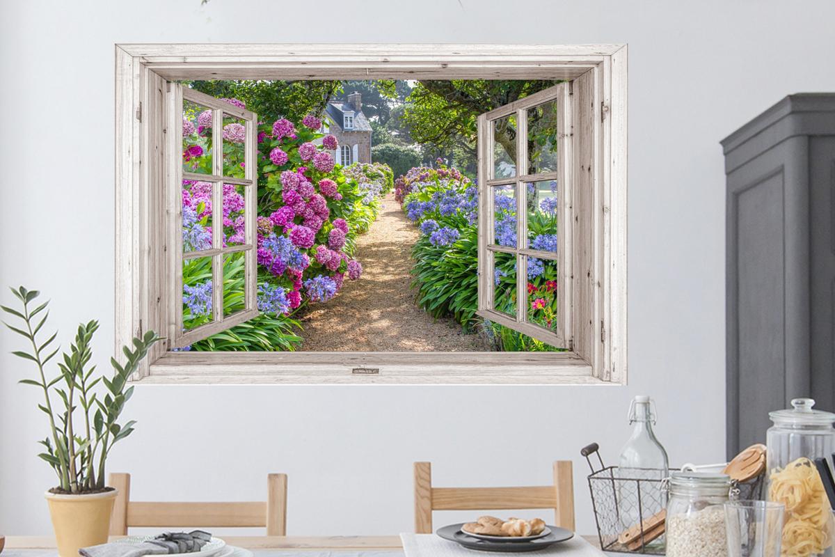 WANDTATTOO Hortensie - Durchsichtig - Blumen - Sommer - Lila - Weg Wandsticker 120x80 cm - Lila, Kunststoff (120/80/0.1cm) - MuchoWow