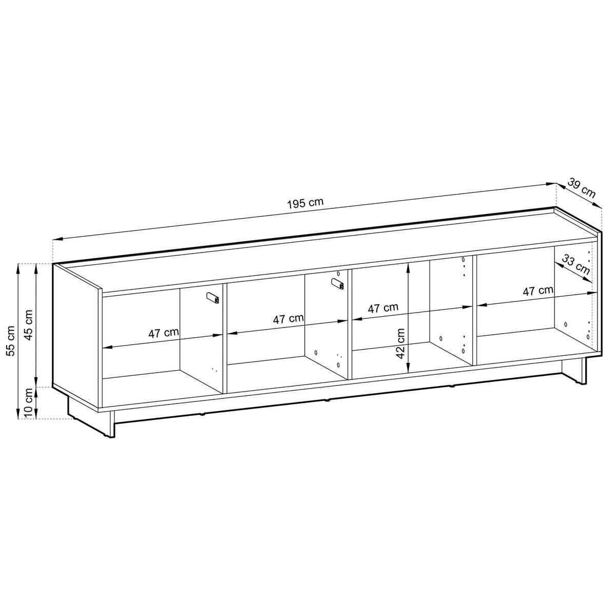TV-LOWBOARD Yasumi 195 cm - Eichefarben, Holzwerkstoff (195/55/39cm) - Selsey
