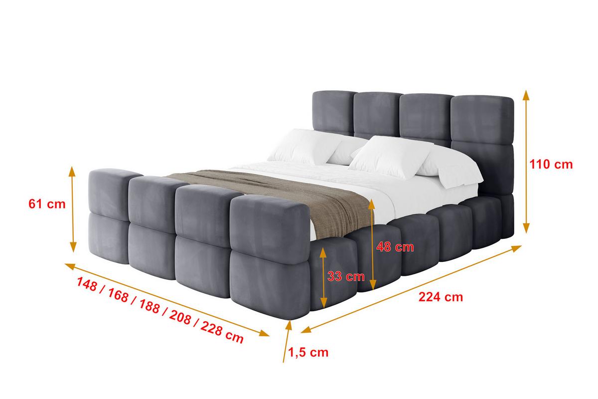 POLSTERBETT mit Bettkasten und Lattenrost, Bett mit Matratze H3/H4, Kopfteil, Boxbett, Doppelbett mit Stauraum - NATA-Z 120x200 Dunkelgrau - Dunkelgrau, Holzwerkstoff/Textil (120/200cm) - ALTDECOR