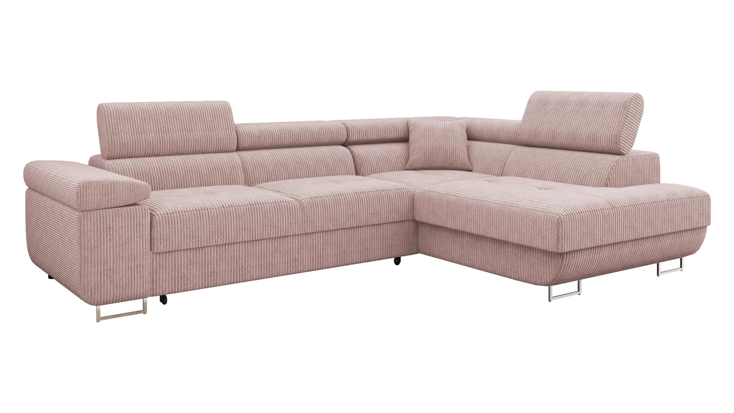 ECKSOFA Torezio Cord, Seite: Rechts - Rosa, Holz/Textil (203/274cm) - MIRJAN24