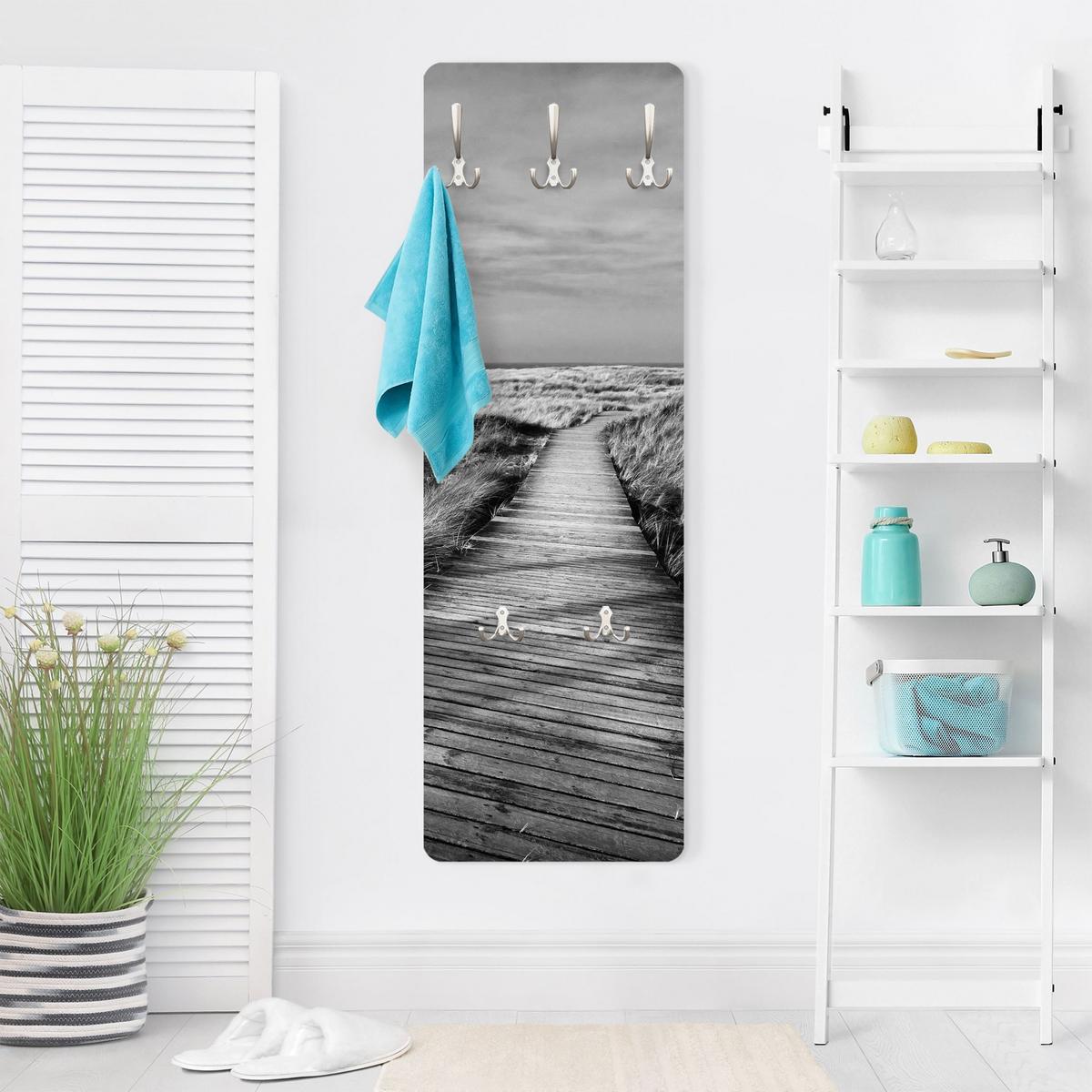 WANDGARDEROBE - Dünenweg auf Sylt II 34/105 cm - Schwarz, Holzwerkstoff (34/105/1.6cm) - Bilderwelten