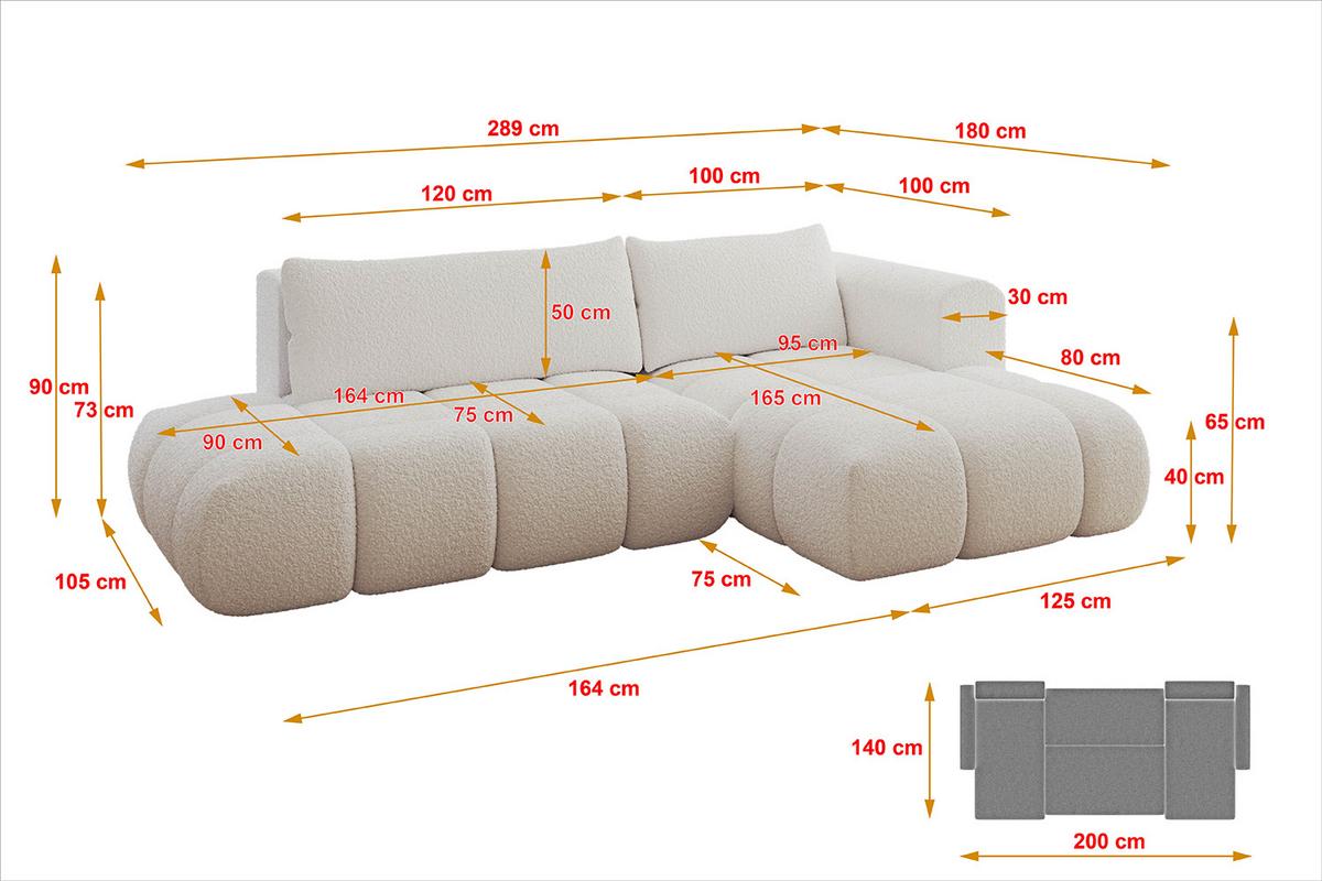 ECKSOFA Ottomane Rechts CLOUD-L 280x185x90 Weiß Bouclé - Weiß, Holzwerkstoff/Kunststoff (185/280cm) - ALTDECOR